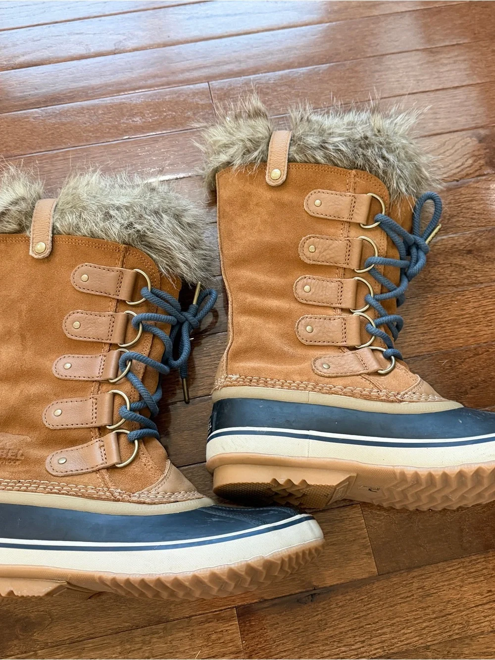 Sorel Tan Fur-Trim Waterproof Lace-Up Winter Boots Sz 8.5